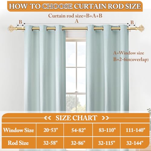 TONIAL Curtain Rod 32 to 58 Inch(2.6 to 4.8 ft), Splicing Adjustable 3/4 Single Rods for Windows 20 to 53 Inch(1.7 to 4.4 ft) Decorative Drapery Rod with Translucent Diamond Finial, Gold