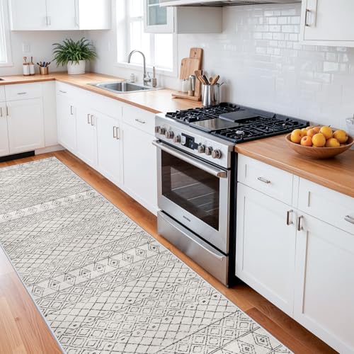 Washable 3x16 Long Hallway Runner:Non Slip Rug Geometric Grey
