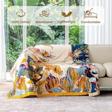 MSGKV Boho Throw Blanket for Couch and Sofa 50"x60" Cotton Throw Cover for Living Room with Floral and Butterfly, Summer Breathable&Lightweight Blanket