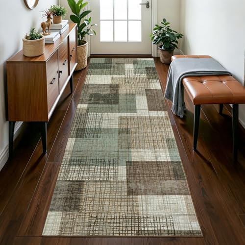 Washable 2x6 Runner Rug for Hallway Kitchen Bedroom, Green