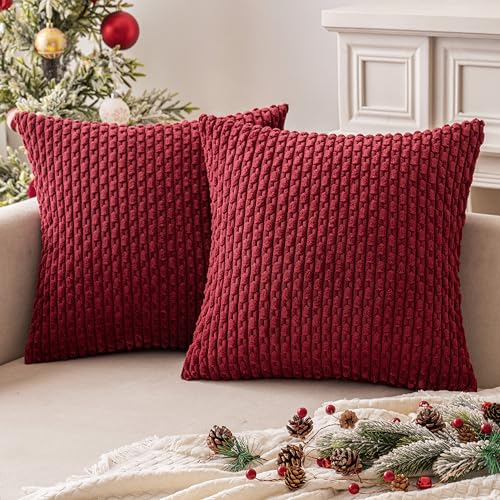 MIULEE Christmas Decorative Throw Pillow Covers 18x18 Burgundy Textured