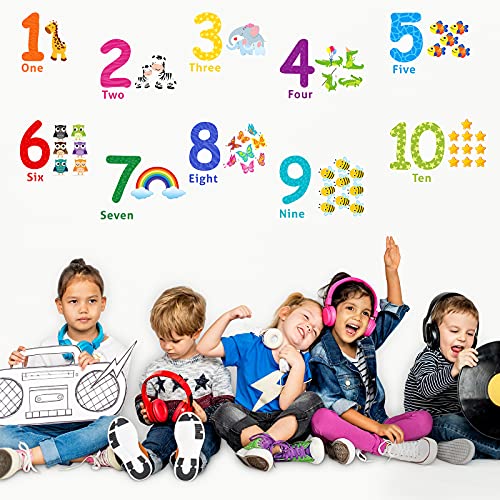 Outus 3 Sheets Number Wall Decals Children Number Stickers Animal Arabic Numbers 1-10 Learning Educational Wall Decals Peel and Stick Animal Stickers Classroom for Kids Nursery Bedroom Playroom Decor