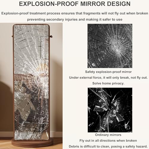 360° Rotating Full-Length Mirror with 4-Tier Bookcase, 3-in-1 Floor Dressing Mirror, Coat Rack & Magazine Holder for Bedroom, Living Room, Study Room Decor