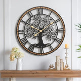 Micasso Battery Operated Wall Clock: 30 Inch Farmhouse Tree of Life Metal with Wood Frame - Rustic Bold Roman Numerals Wall Clocks for Home Office/Living Room/Bedroom - Home Decor for Housewife