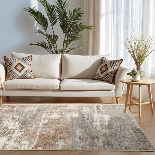 3x5 Area Rug Washable Abstract: Non Slip Entryway Floor Mat Brown/Brick