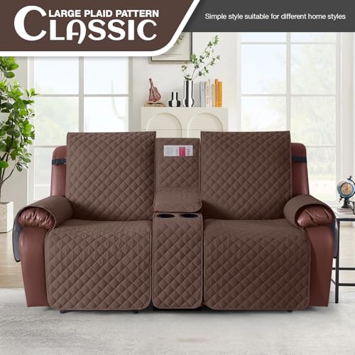 KinCam 100% Waterproof Recliner Loveseat Cover with Console X1, Recliner Couch Covers X1, Recliner Chair Covers X1(Deep Brown)