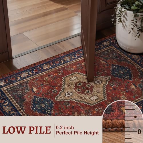 Tangsoo Red 3x10 Washable Hallway Runner Rug, Oriental Non Slip Runner Rug