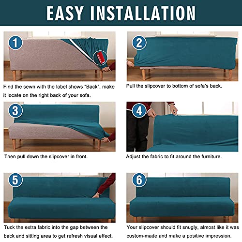 MIFXIN Armless Futon Slipcover Velvet Stretch Folding Sofa Cover Elastic Couch Furniture Protector for Foldable Futon Moving Sofa Bed Without Armrests (Velvet Deep Blue)