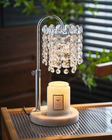 Candle Warmer Lamp with Timer Dimmer Adjustable Height Candle Warmer with Marble Base for Jar Candles, Crystal Candle Lamp with 3 Bulbs for New Home Decor, Women Mom Christmas Birthday Gifts, Silver