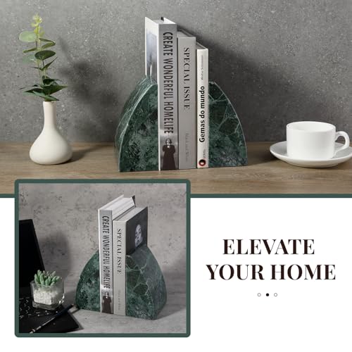 Marble Bookends for Shelves, 8Lbs Large Stone Bookends for Heavy Books, Non-Slip Heavy Duty Book Stopper, Modern Decorative Book Ends for Bookshelf Table Home Decor(Green)