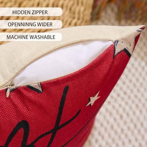 Hongsome Patriotic Decor-Throw Pillow Covers 18x18 in Set of 4,4th of July Linen Pillow Case for Independence Day,Memorial Day,Veteran's Day,USA,American Summer Outdoor Red White Blue Decorations