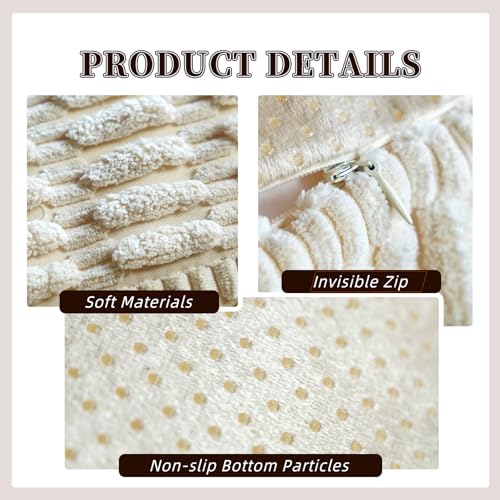 Square Ottoman Pouf Cover Unstuffed Storage Bean Bag, Beige