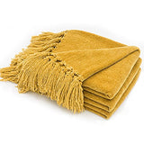 RECYCO Chenille Throw Blanket for Couch, 50"x60", Mustard Yellow