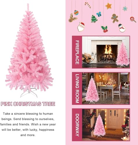 4FT Artificial Christmas Tree, Xmas Pine Tree with Metal Xmas Tree Stand,Pink Christmas Tree for Holiday, Home, Office, Party Decoration