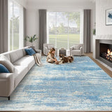 Washable Rug 9x12 Area Rugs for Living Room: Large Neutral Soft Rug Abstract Non Slip Low Pile Modern Carpet for Bedroom Kitchen Nursery Office Dining Room Indoor (Lightblue, 9'x12')