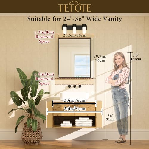 TETOTE Brushed Nickel Bathroom Mirror 24" x 30" Rectangle Beveled Frame Bathroom Vanity Mirror for Over Sink Brushed Nickel, Tempered Glass, Stronger Frame, Modern Farmhouse Bedroom, Entryway