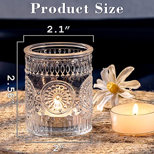 DARJEN 4PCS Clear Votive Candle Holders - Glass Candle Holder for Tea Light Candle, Embossed Tealight Candle Holder for Wedding Centerpiece, Living Room & Home Table Decor