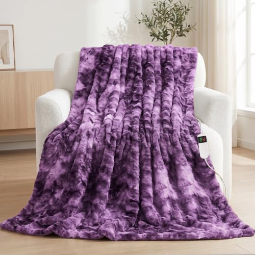 Electric Heated Blanket Throw Size 50"x60", Soft Sherpa Faux Fur Heating Blanket with 10 Adjustable Heat Settings, Fast Heating, 1-8 Hour Timer Auto Shut Off & Overheat Protection & Machine Washable