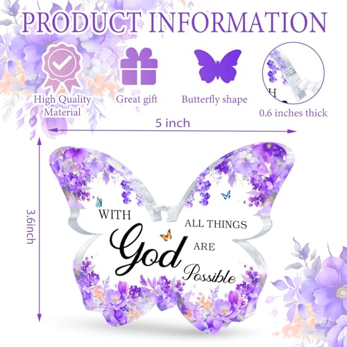 Purple Office Supplies Butterfly Acrylic Desk Decor for Women, Inspirational Christian Gifts with Bible Verse, Purple Desk Accessories, Religious Butterfly Home Decoration Birthday Gift