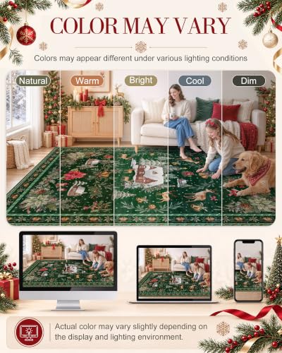 OLANLY 2x10 Christmas Runner Rug, Soft Non Slip Carpet for Hallway Kitchen
