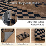 LIVEBOX Easy Jute Runner Rugs for Hallway 2x10, Non Slip Washable Rug Runner, Checkered Extra Long Rugs for Hallways, Ultra Thin Farmhouse Kitchen Rug for Hardwood Floor