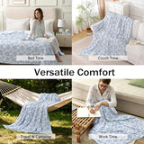 Viviland Fleece Throw Blanket Reversible Muslin Blankets, Soft Throw Blanket for Couch and Bed, Breathable Quilt Bedspread, Gauze Bedding for Adults, Large 50x70 inch, Blue Nerrah