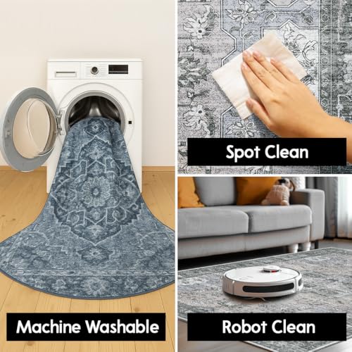 Muddy Mat® Blue Bell 2x3 Washable Area Rugs for Living Room, Bedroom & Dining Room – Modern Soft Low Pile Non Slip Carpet – Pet Friendly Waterproof Foldable Rugs for Home