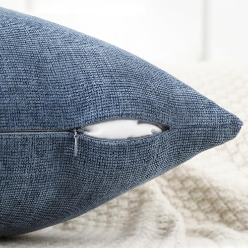 Jepeak 24x24 Inch Decorative Chenille Throw Pillow Covers, Pack of 2 Cozy Concise Pillow Cases Soft Farmhouse Modern Square Cushion Covers for Sofa Couch Bed Living Room Home Decor, Steelblue
