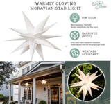 Elf Logic Large 18” Easy Assembly Warm White LED Moravian Star - Hanging Outdoor Christmas Light - Use as Holiday Decoration, Porch Light, 3D Fixture, Advent Star, Wedding & Ballroom Venue Decor