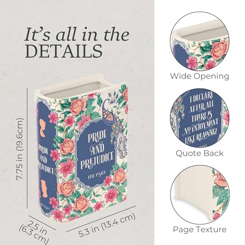 Steel Mill & Co Original Book-Shaped Decorative Vase, Ceramic Vases for Home Decor, Cute Bookshelf Decor, Unique Vase for Book Lovers (Large - Pride and Prejudice)