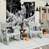 Black and White Goth Skull Tapestry for Bedroom, Gothic Skeleton Halloween Wall Tapestries Aesthetic, Horror Ghost Rider Night Sky Moon Dark Wall Hanging Decor for Living Room (51'' x 60'')