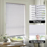 LazBlinds Cordless White 1" Room Darkening Vinyl Mini Blinds, 34" W x 36" H Horizontal Window Blinds for Home, Cordless Shades for Indoor Windows