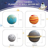 4Pcs Outer Space Planets Wall Decor, Cute Astronauts Galaxy Planet Nursery Wall Sculptures, 3D Outer Space Theme Hanging Art for Kids Room Boys Bedroom