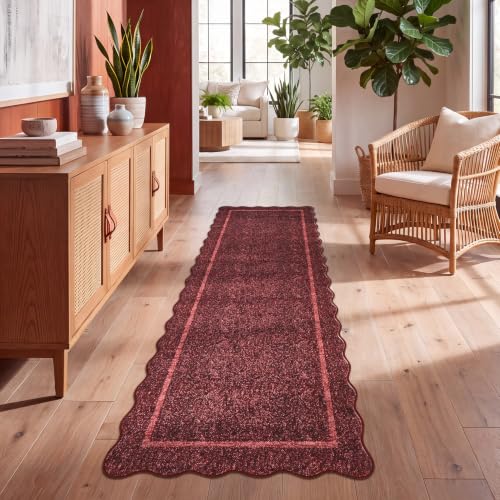 GarveeHome Scalloped Washable Runner Rug 2x8 Non Slip Kitchen Rugs Burgundy
