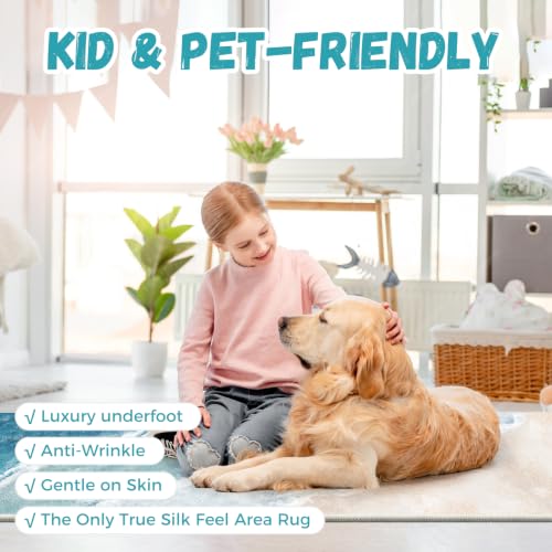 Beach Pattern 2.6x8ft Runner Rug Non Slip Washable Kitchen Runner Rug with Rubber Backing，Low-Pile Soft Washable Runner Rugs for Hallway Entryway Kitchen Bedroom Living Room Bathroom