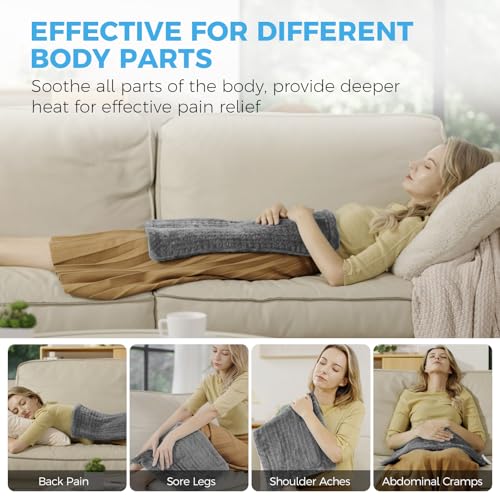 NOWWISH Heating Pad for Back, Period Cramps, Neck and Shoulder, 12x24 Inches Electric Throw with 6 Heat Settings, Timer and Auto Shut Off, Machine Washable, Birthday Gifts for Women Men, Grey
