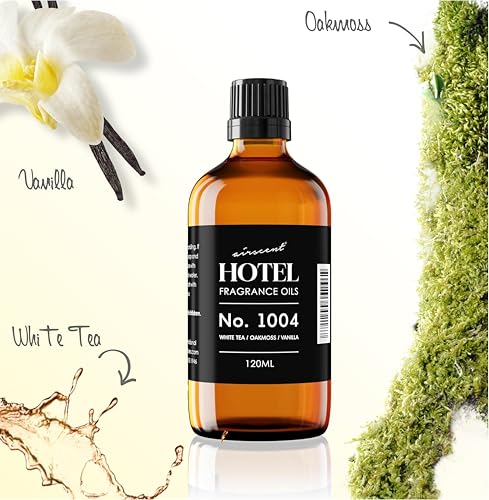 AirScent Hotel Diffuser Oil No. 1004 - White Tea Oakmoss Vanilla - 120 mL | Premium Hotel Fragrance Oil for Ultrasonic and Waterless Diffusers and Crafting - Glass Dropper Bottle