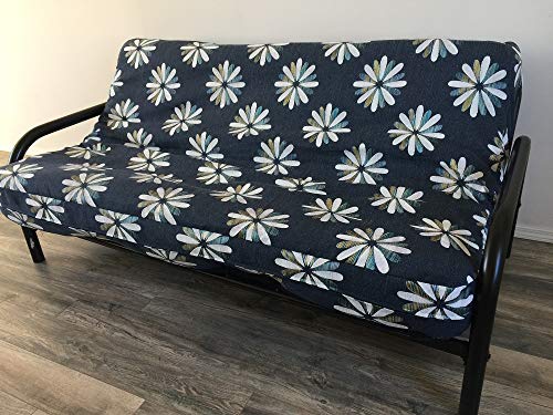 OctoRose Full Size 3 Side Zipper Heavy Duty Chenille Navy Floral Futon Cover Sofa Daybed Mattress Slipcover (Chenille-Navy-Flake, Full Size)