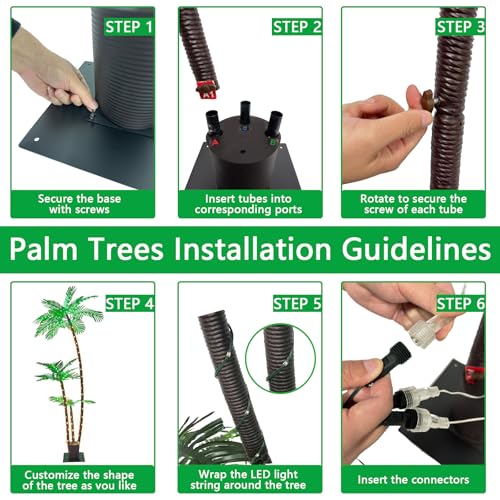 SOSHOT 6FT Lighted Artificial Palm Tree with Three Trunks and Upgraded 260 LED Lights - Outdoor/Indoor Use, Perfect for Tiki Bars, Patios, Homes, Offices, Beaches, Yards Pool and Cruise Party