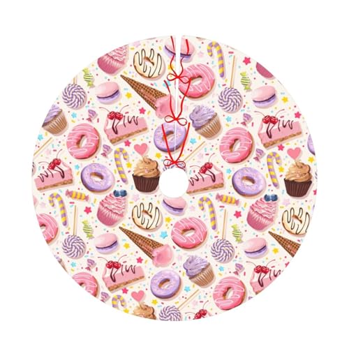 Lollipop Candy Macaroon Cupcake Christmas Tree Skirt 36" for Xmas Halloween New Year Holiday Party Home Tree Mat Decor Ornaments Decoration