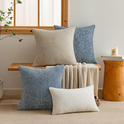 a moment Blue Chenille Throw Pillow Covers 12x20 Inch Pack of 2 Modern Decorative Throw Pillow Covers Farmhouse Cross Covers Modern Home Decor for Sofa Bedroom Living Room