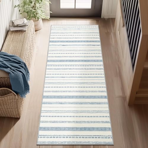 jinchan Runner Rug 2x5 Moroccan Boho Bohemian Hallway Area Rug, Blue Ivory