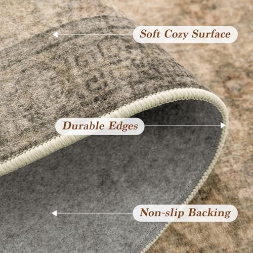 5x7 Washable Area Rug, Vintage Boho Traditional Pattern, Non-Slip Stain Resistant Rug for Living Room Bedroom(5x7,Brown/Boho)