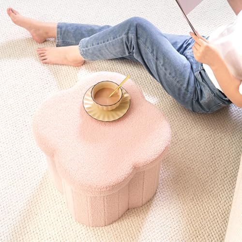 B FSOBEIIALEO Storage Ottoman Cube, 15" Flower Shaped Ottomans, Pink