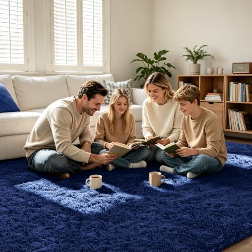 Shag Area Rugs for Bedroom Living Room,6X9 Ultra Soft Fluffy Area Rugs for Dorm,Indoor Carpet Plush Rugs for Living Room Home Decor,Navy Blue