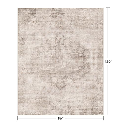 Hazo Haus Farmhouse Area Rugs for Living Room, 8x10 Washable Abstract Rug for Bedroom, Dining Room Under Table and Home Office, Ultra-Soft Low Pile Design, Stain Resistant (Beige/Brown/Peach)