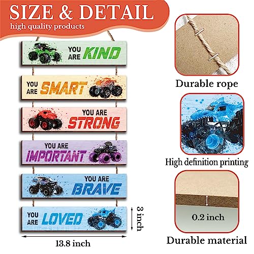 6 Pcs Racing Car Decor Kids Room Decor, Racing Car Inspirational Positive Quotes Wall Art Decor Hanging Sign for Teens Bedroom, Works of Art Made of Wood, Works of Art of Wood, Placards of Woods
