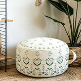 Unstuffed Round Pouf Cover, 18in Boho Ottoman, Floral Decor