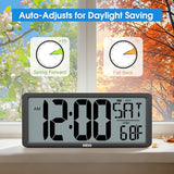 XREXS Large Digital Wall Clock, Battery Operated Alarm Clocks for Bedroom Home Decor, Count Up & Down Timer, 14.17 Inch Large LCD Screen with Time/Calendar/Temperature Display (Batteries Included)
