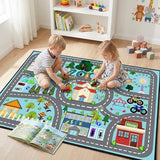 Car Rug Play Mat - Road Rug for Kids Boys Room, Fun Race Track Traffic Road Carpet for Boys Playmat Educational Learn, Car Carpet for Kids Room Decor Playmat Bedroom Playroom, 2.5x4 Feet